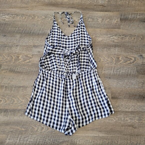 NWT AERIE | Plaid Open Back Halter Romper | Sz. L - Picture 4 of 7